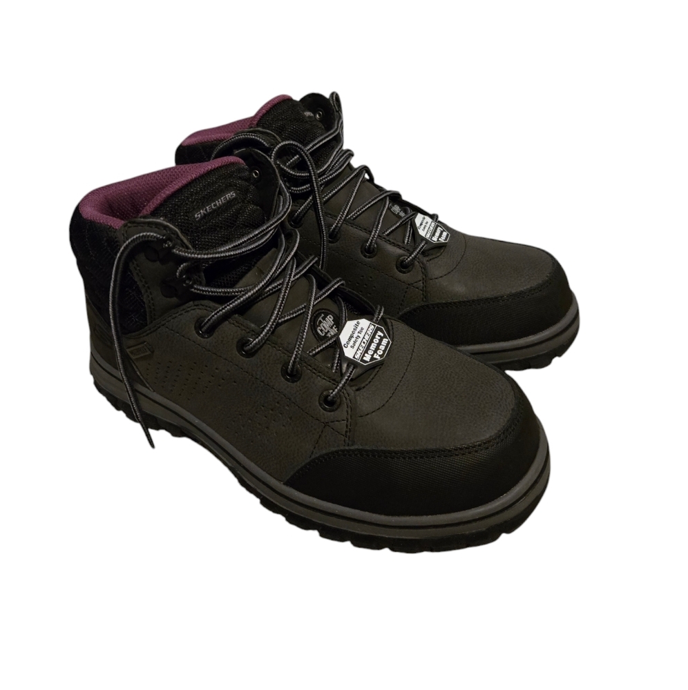 😁NWT Skechers Work: Black and Purple McColl Comp Toe Boots Size 8.5